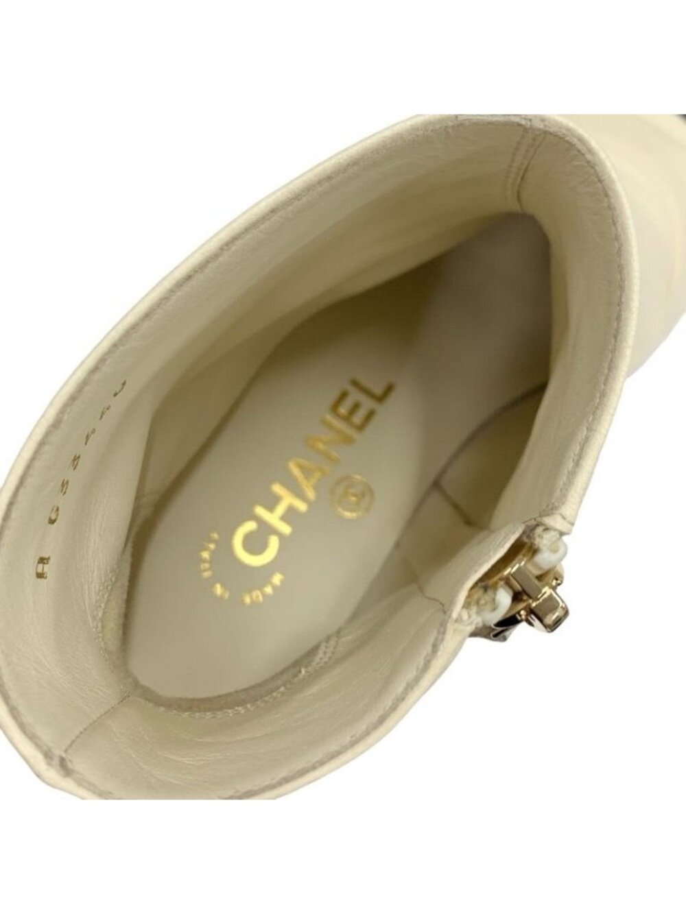 Chanel Boots Short Shoes Leather Fabric Ivory Black Coco Mark Pearl - Picture 8 of 11